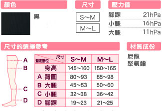 SLIMWALK美腿襪-內搭保暖型,顏色黑色,尺寸S~M;M~L,壓力值腳踝20hpa;小腿13hpa;大腿8hpa,材質成分尼龍,聚氨酯。