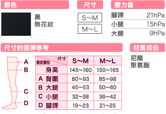 SLIMWALK美腿襪-內搭保暖型,顏色黑色,尺寸S~M;M~L,壓力值腳踝20hpa;小腿13hpa;大腿8hpa,材質成分尼龍,聚氨酯。