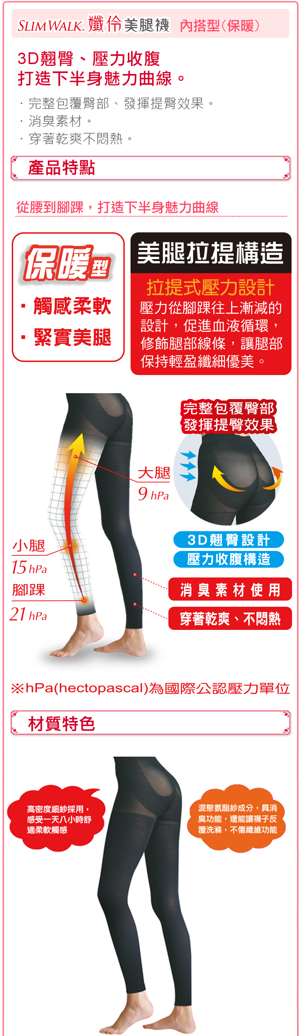 3D翹臀、壓力收腹、打造下半身魅力曲線。